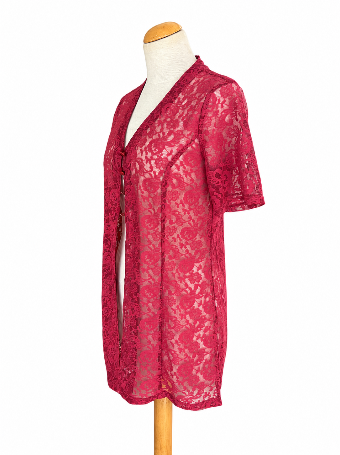 Gilet long dentelle framboise vintage