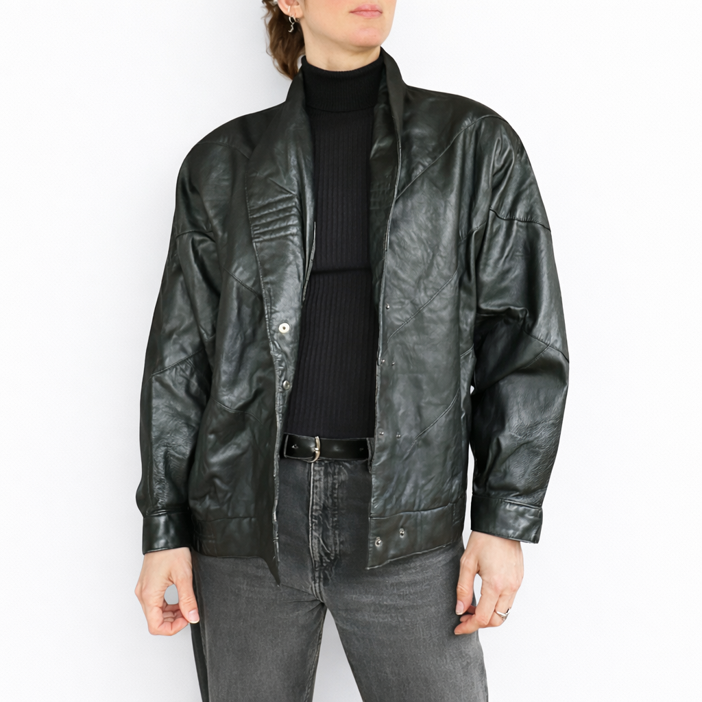 Veste en cuir vintage noire oversize