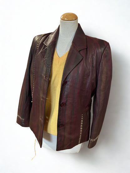Veste en cuir vintage bordeaux à reflets
