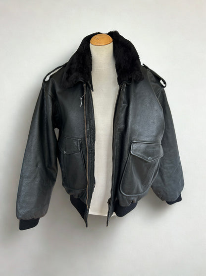 Blouson aviateur vintage cuir noir doublure amovible