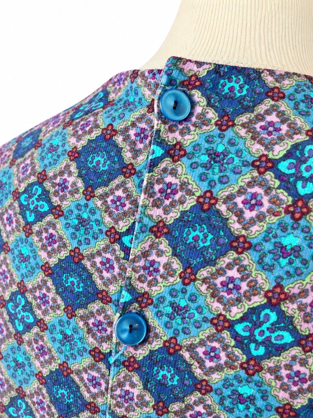 Top vintage velours côtelé motifs