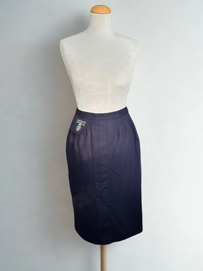 Jupe vintage pure laine bleu marine