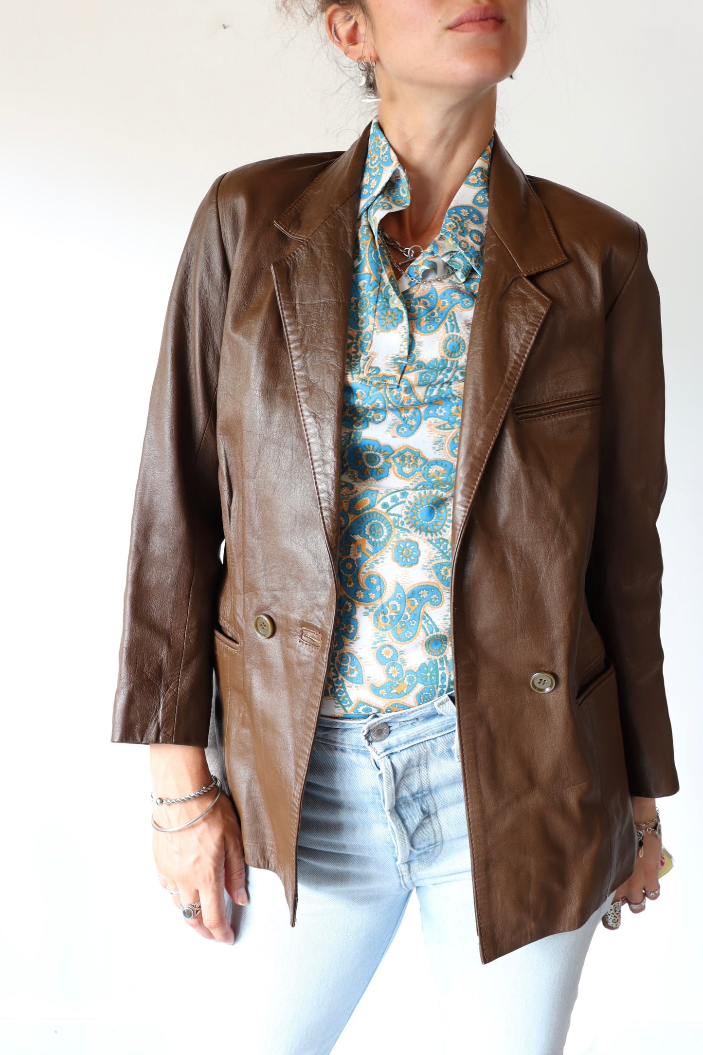 Veste en cuir vintage marron la friperie vintage 25