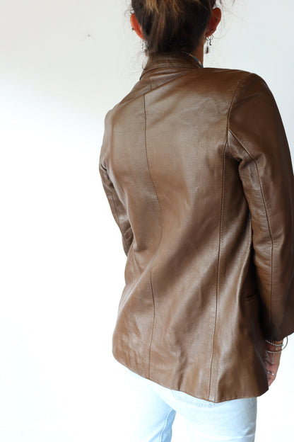 Veste en cuir vintage marron la friperie vintage 25