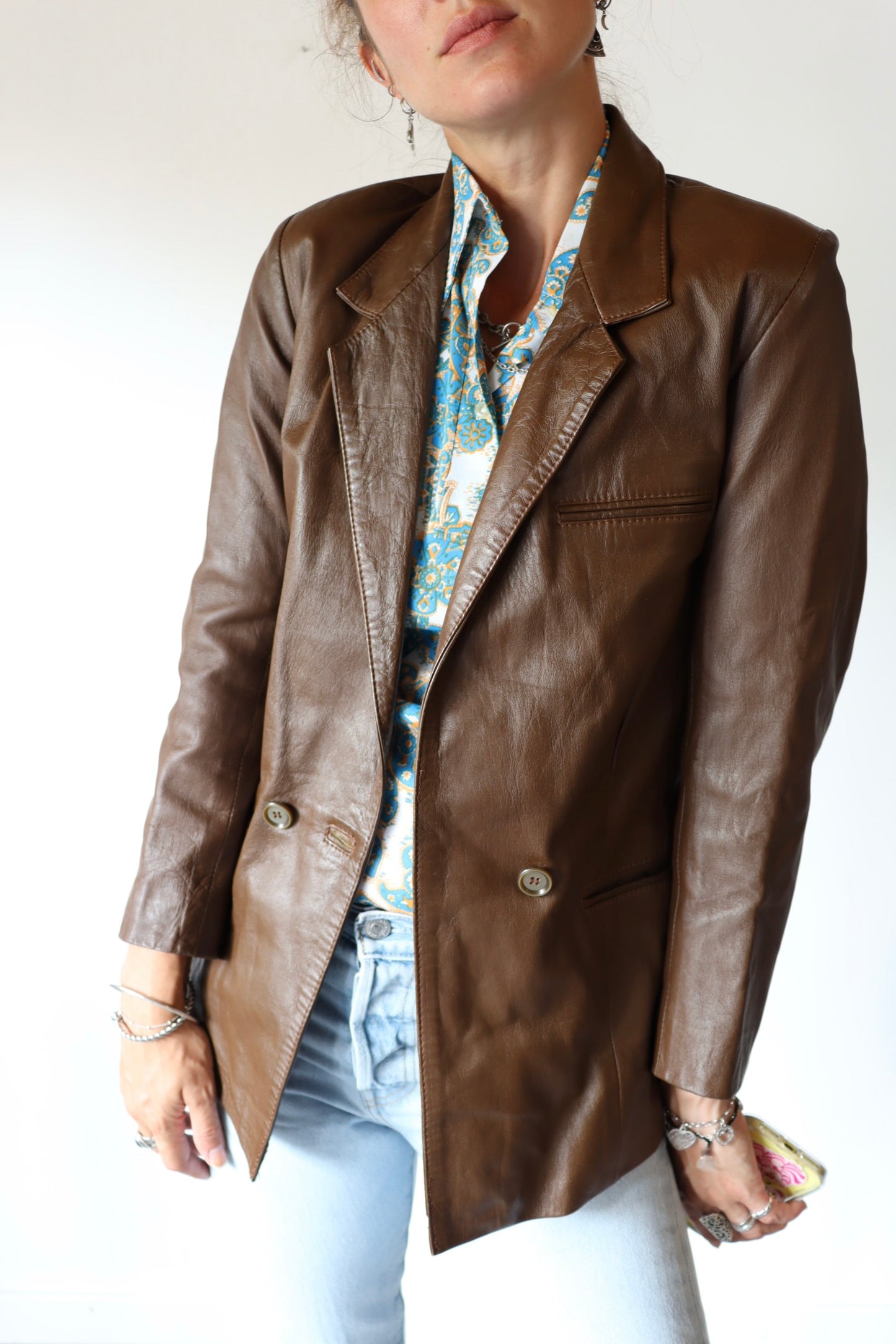 Veste en cuir vintage marron la friperie vintage 25