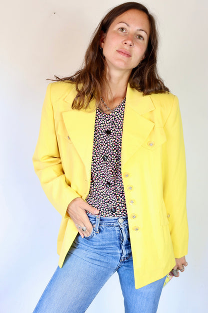 Veste blazer vintage jaune mi long