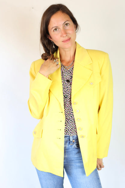 Veste blazer vintage jaune mi long