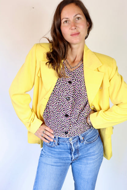 Veste blazer vintage jaune mi long