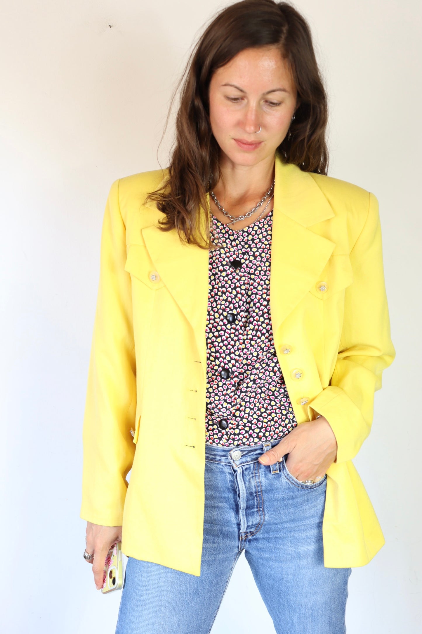 Veste blazer vintage jaune mi long