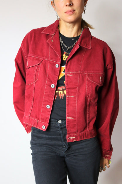 Veste en jean vintage rouge foncé 90's