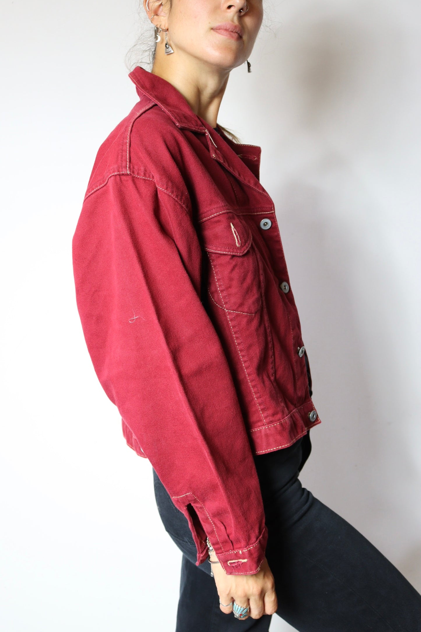 Veste en jean vintage rouge foncé 90's