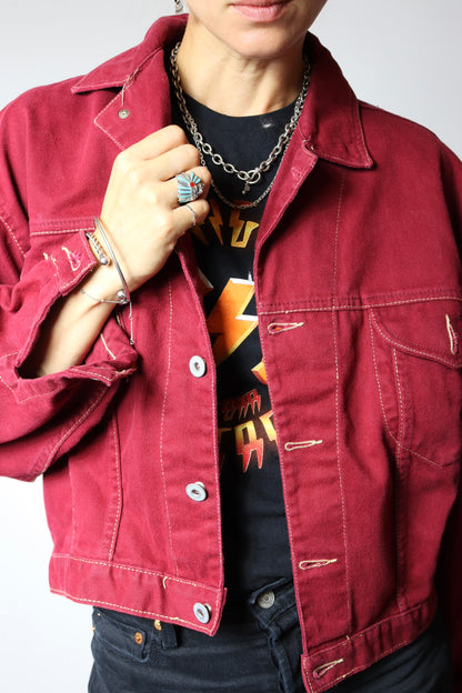 Veste en jean vintage rouge foncé 90's