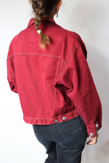 Veste en jean vintage rouge foncé 90's