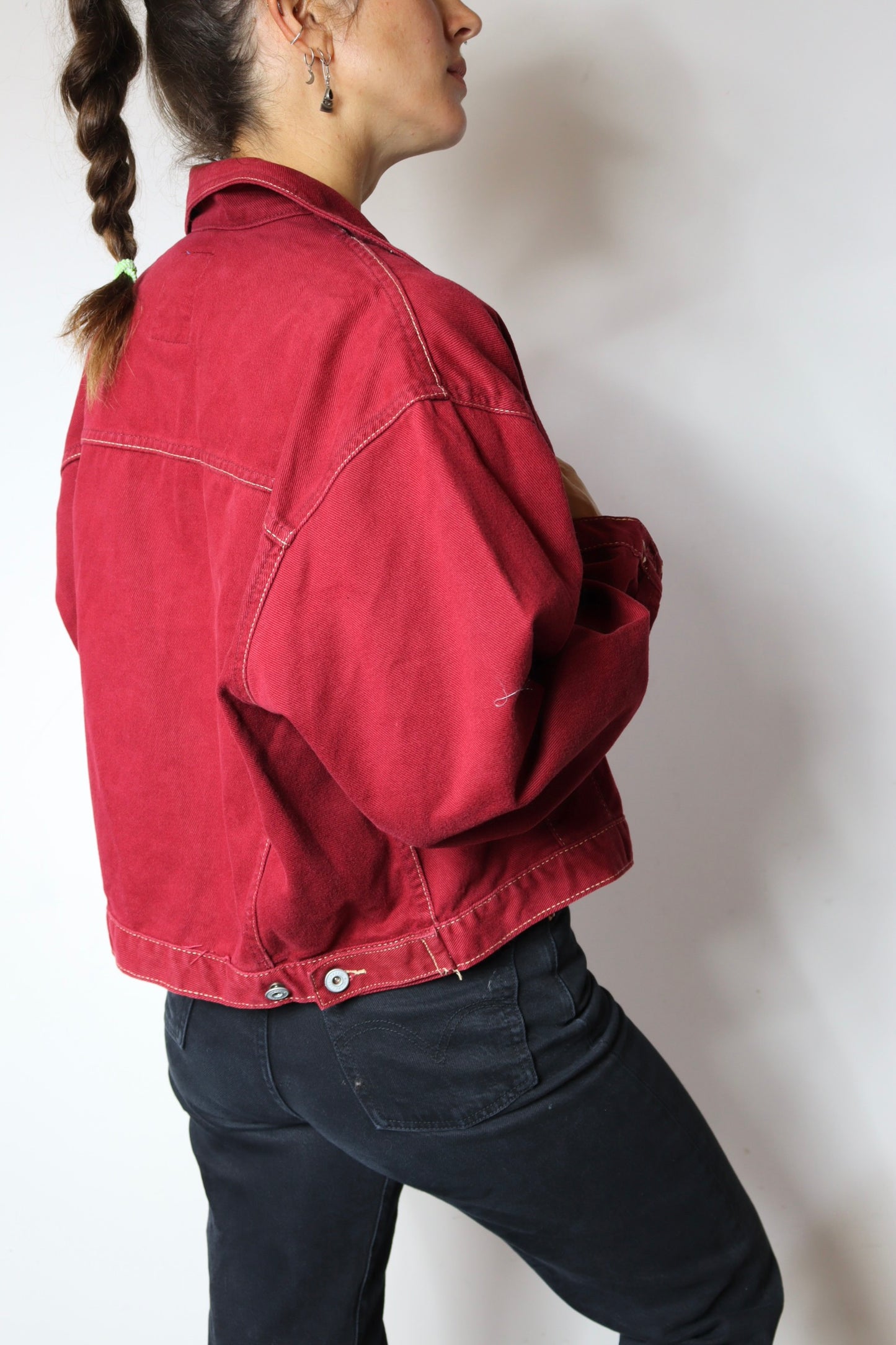 Veste en jean vintage rouge foncé 90's