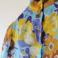 Robe vintage colorées bleu jaune manches longues plissée