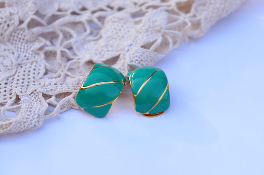 Boucles d'oreille à clips vintage émaillées turquoise la friperie vintage 25