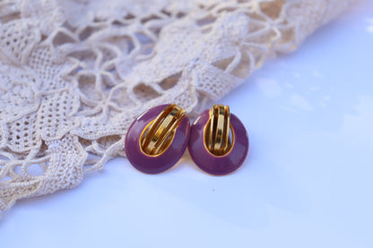 Boucles d'oreille clips vintage mauve et or la friperie vintage 25