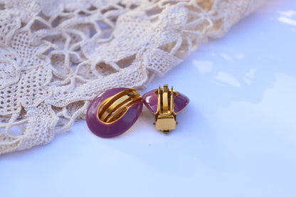 Boucles d'oreille clips vintage mauve et or la friperie vintage 25