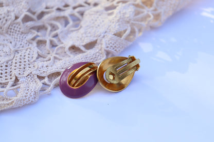 Boucles d'oreille clips vintage mauve et or la friperie vintage 25