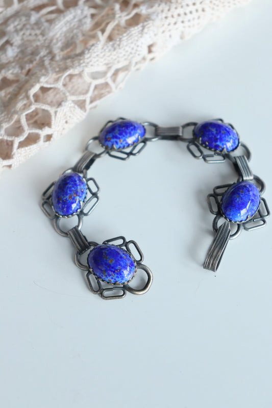 Bracelet vintage années 70 métal argent et bleu la friperie vintage 25