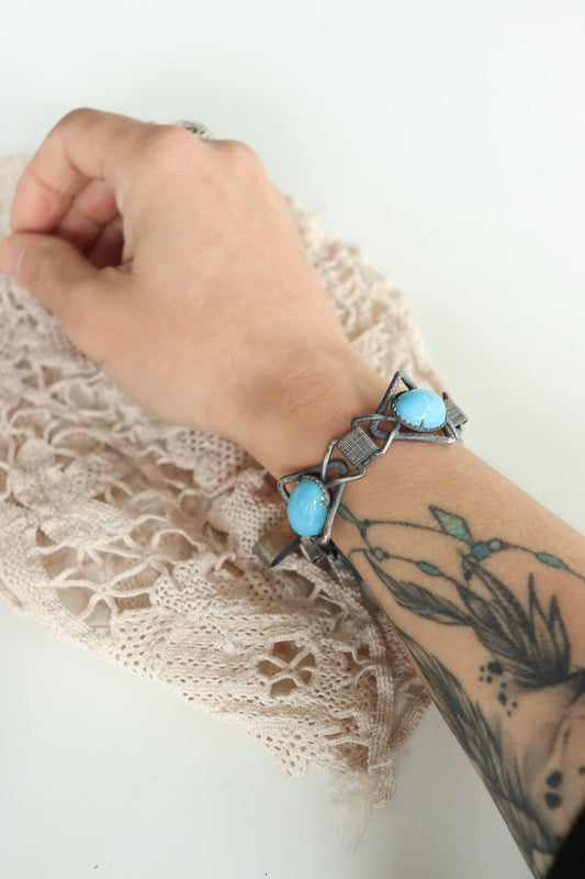 Bracelet vintage années 70 argent et turquoise la friperie vintage 25