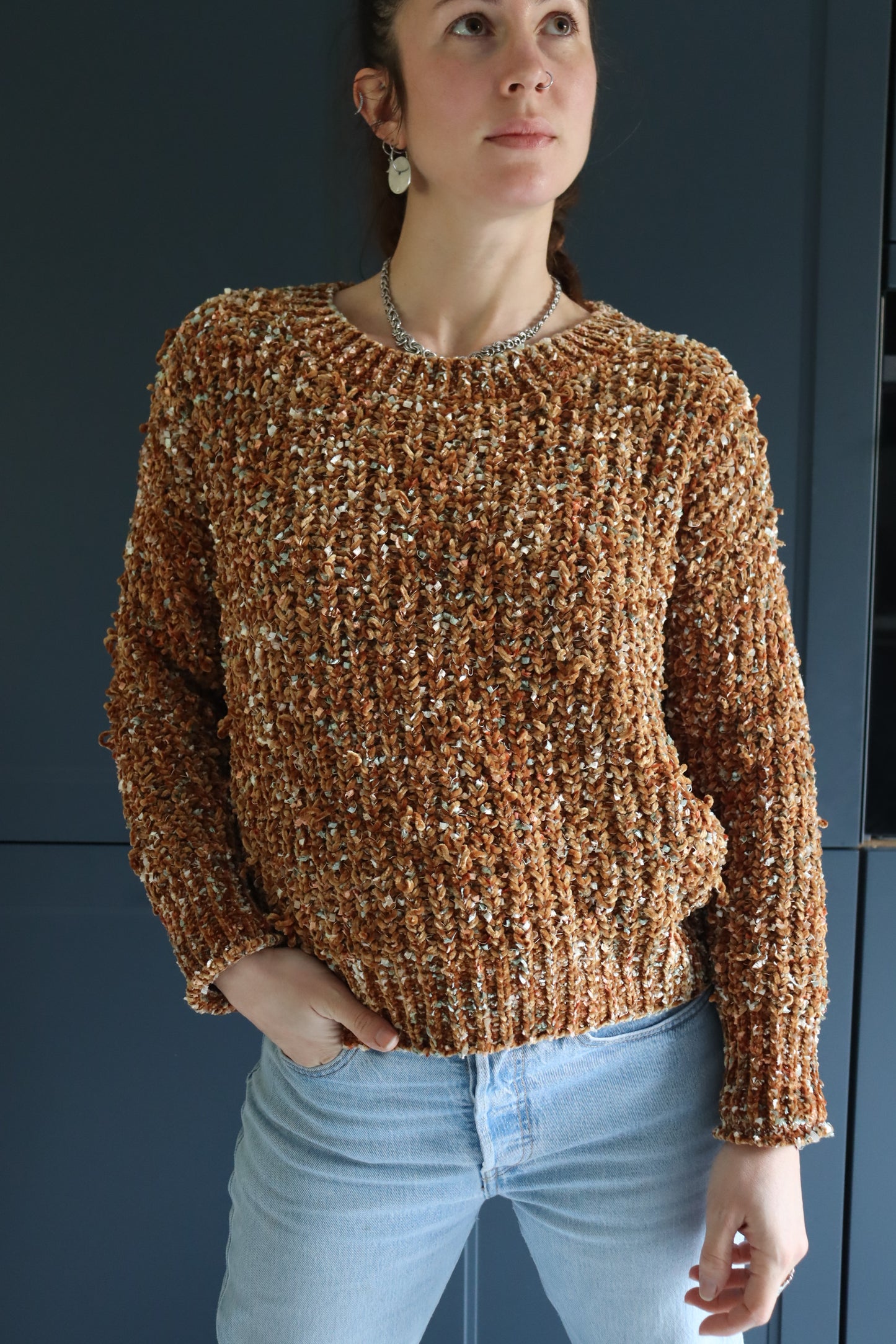 Pull over chenille marron vintage années 90 la friperie vintage 25