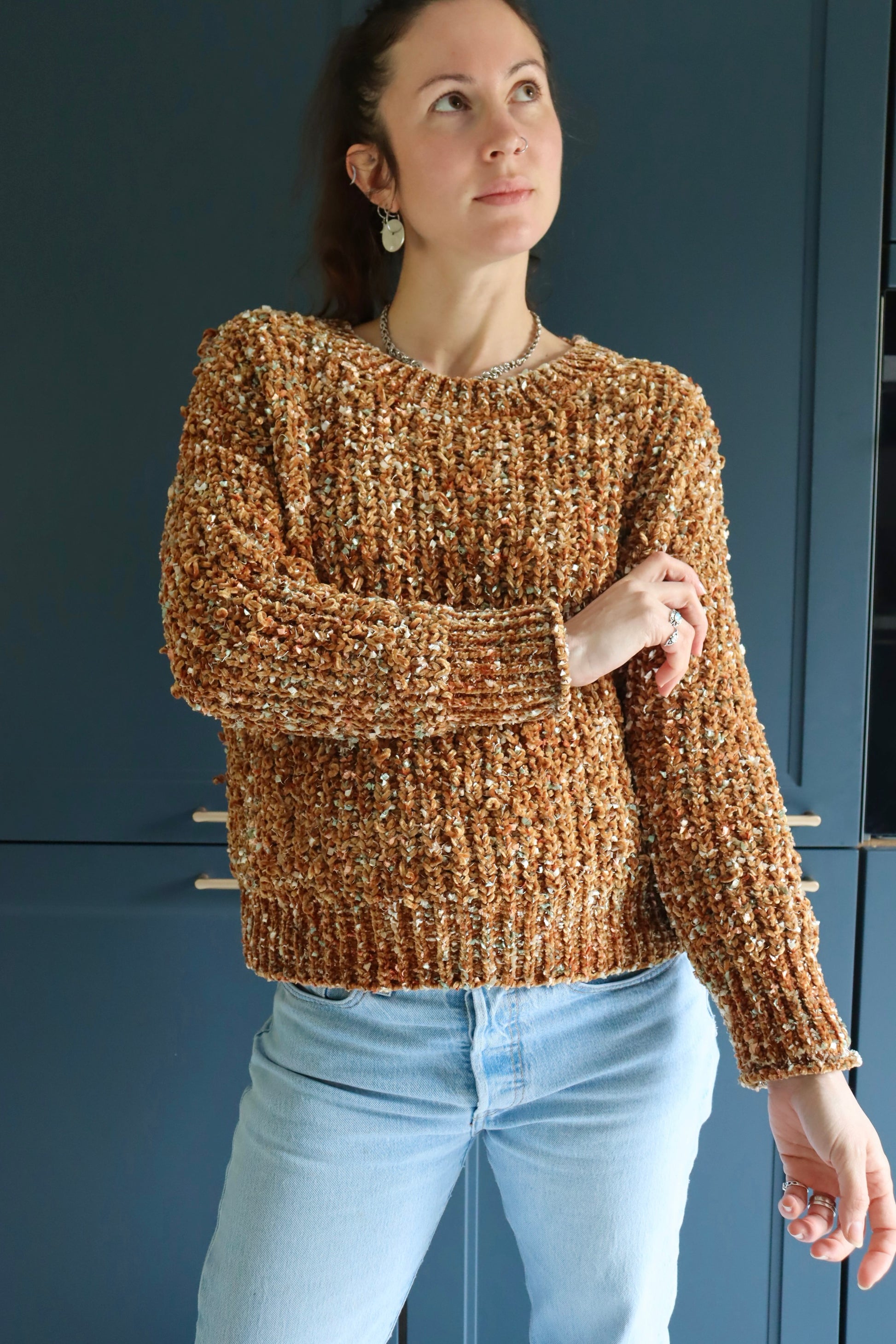 Pull over chenille marron vintage années 90 la friperie vintage 25