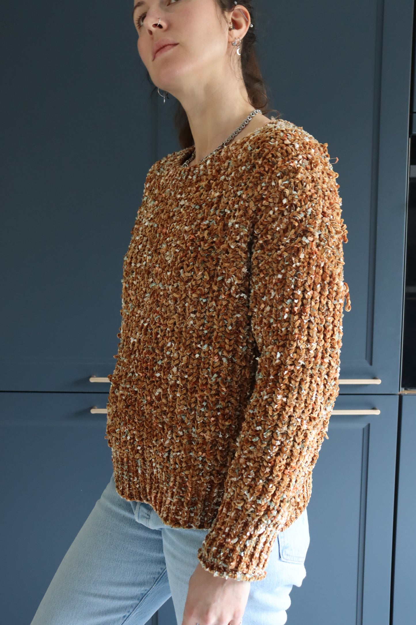 Pull over chenille marron vintage années 90 la friperie vintage 25