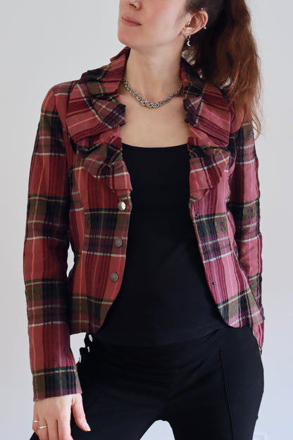 Veste vintage à carreaux rose