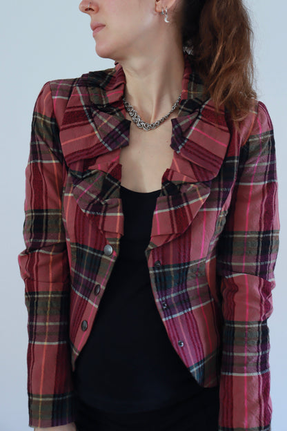 Veste vintage à carreaux rose