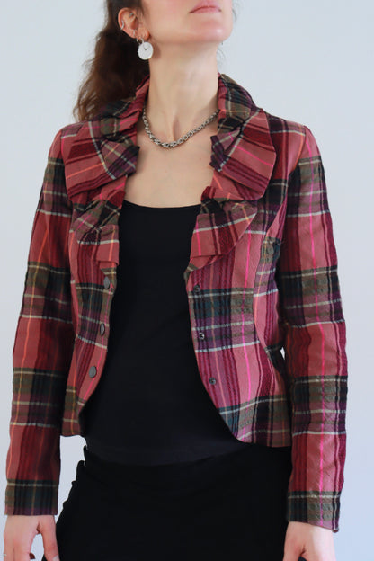 Veste vintage à carreaux rose