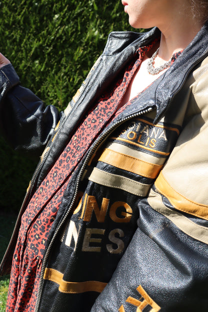 Veste en cuir motard brodée IndianaPolis la friperie vintage 25