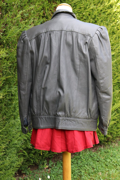 Veste en cuir gris vintage oversize la friperie vintage 25