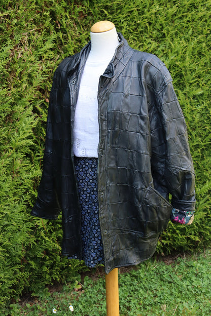 Veste en cuir vintage oversize noir la friperie vintage 25