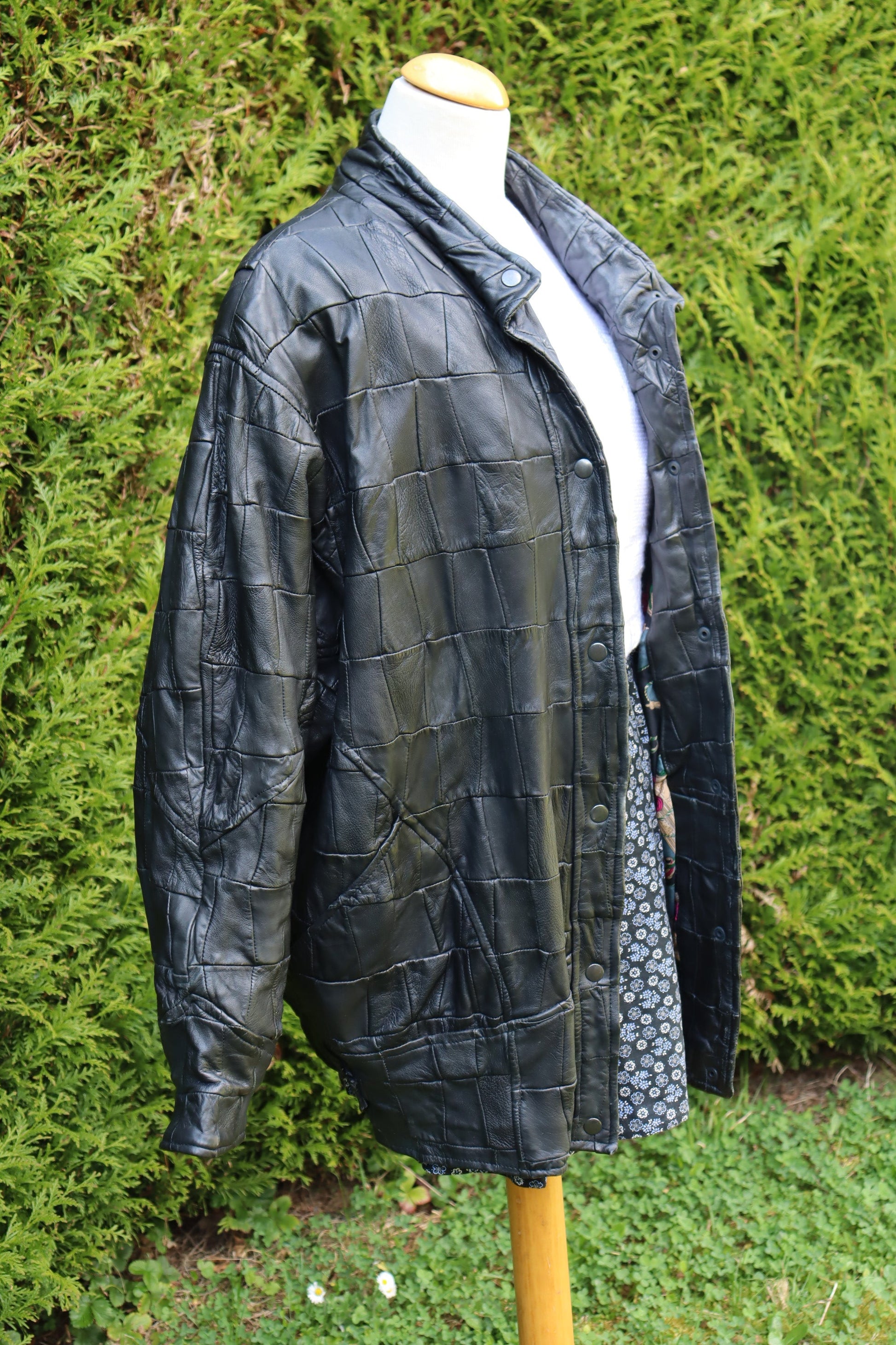Veste en cuir vintage oversize noir la friperie vintage 25