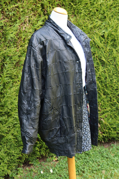 Veste en cuir vintage oversize noir la friperie vintage 25