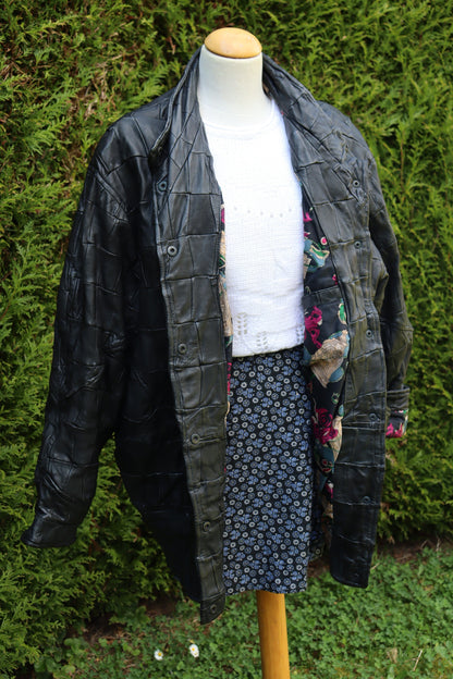 Veste en cuir vintage oversize noir la friperie vintage 25