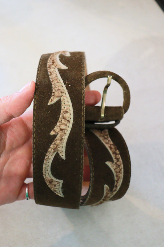 Ceinture en cuir suédé kaki - friperie vintage la friperie vintage 25