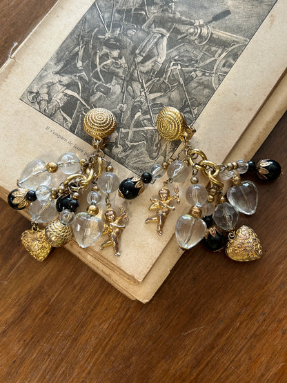 Boucles d'oreille clips vintage anges et perles la friperie vintage 25