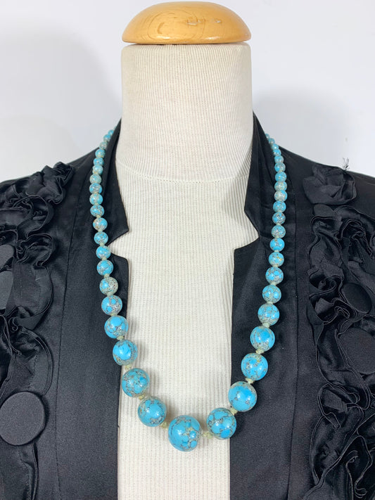 Collier vintage perles bleu turquoise naturelles