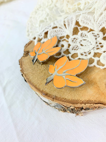 Clips d'oreille vintage feuilles émaillées orange la friperie vintage 25