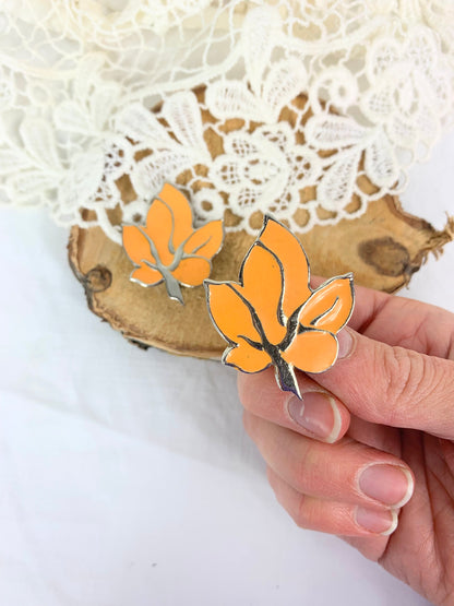 Clips d'oreille vintage feuilles émaillées orange la friperie vintage 25