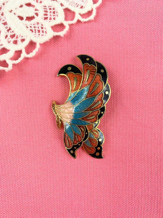 Broche papillon vintage métal doré émaillé coloré