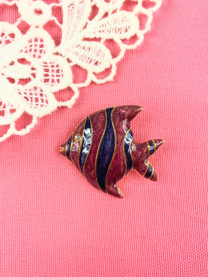 Broche poisson corridors vintage émail cloisonné violet