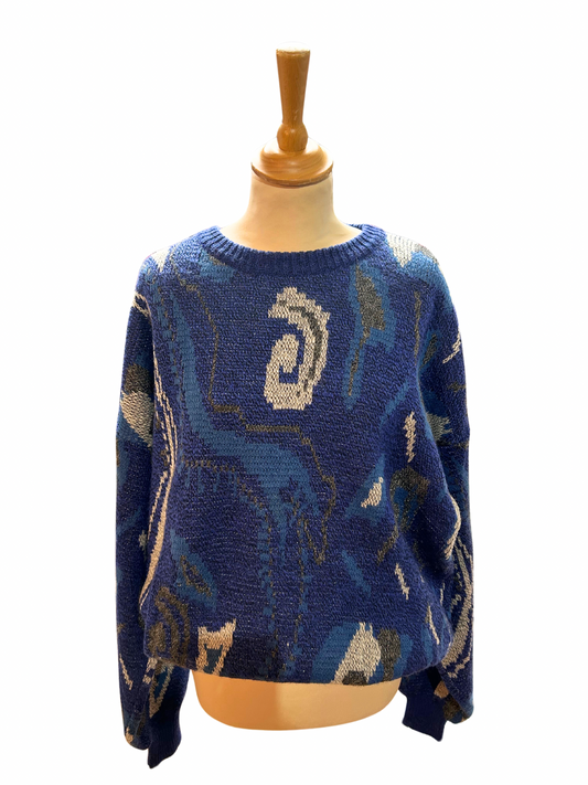 Pull over vintage années 80 bleu motifs la friperie vintage 25