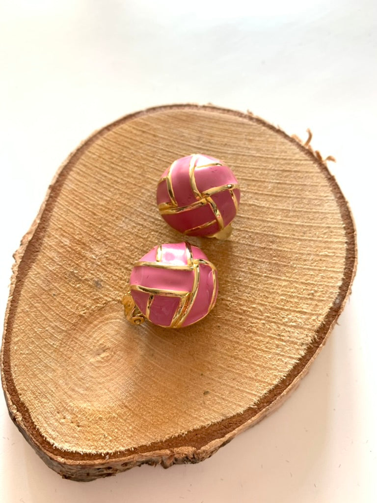 Boucles d'oreilles clips vintage rose et or