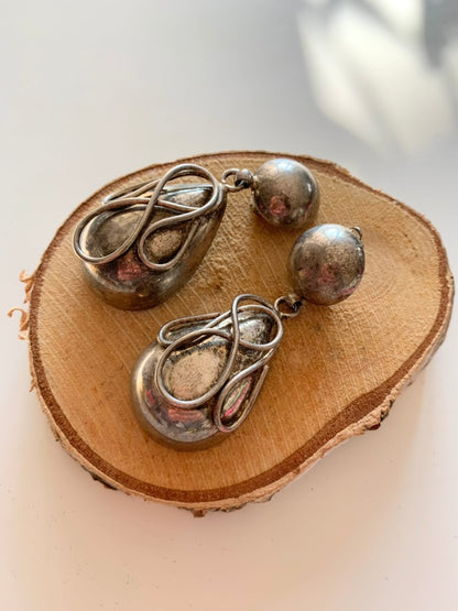 Boucles d'oreilles clips vintage pendantes goutte argenté la friperie vintage 25
