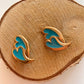 Boucles d'oreilles clips vintage coeurs dorés émaillés bleu turquoise