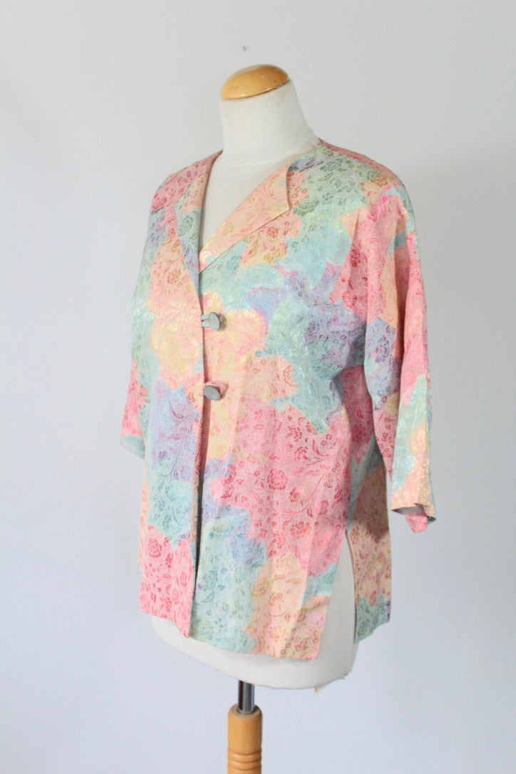 Veste vintage couleurs pastel style kimono manches 3/4 La friperie vintage