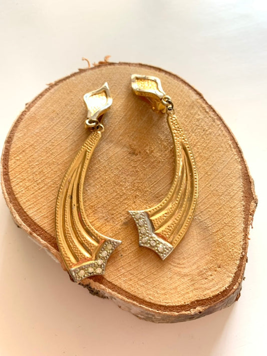 Boucles d'oreille clips vintage pendants or et argent